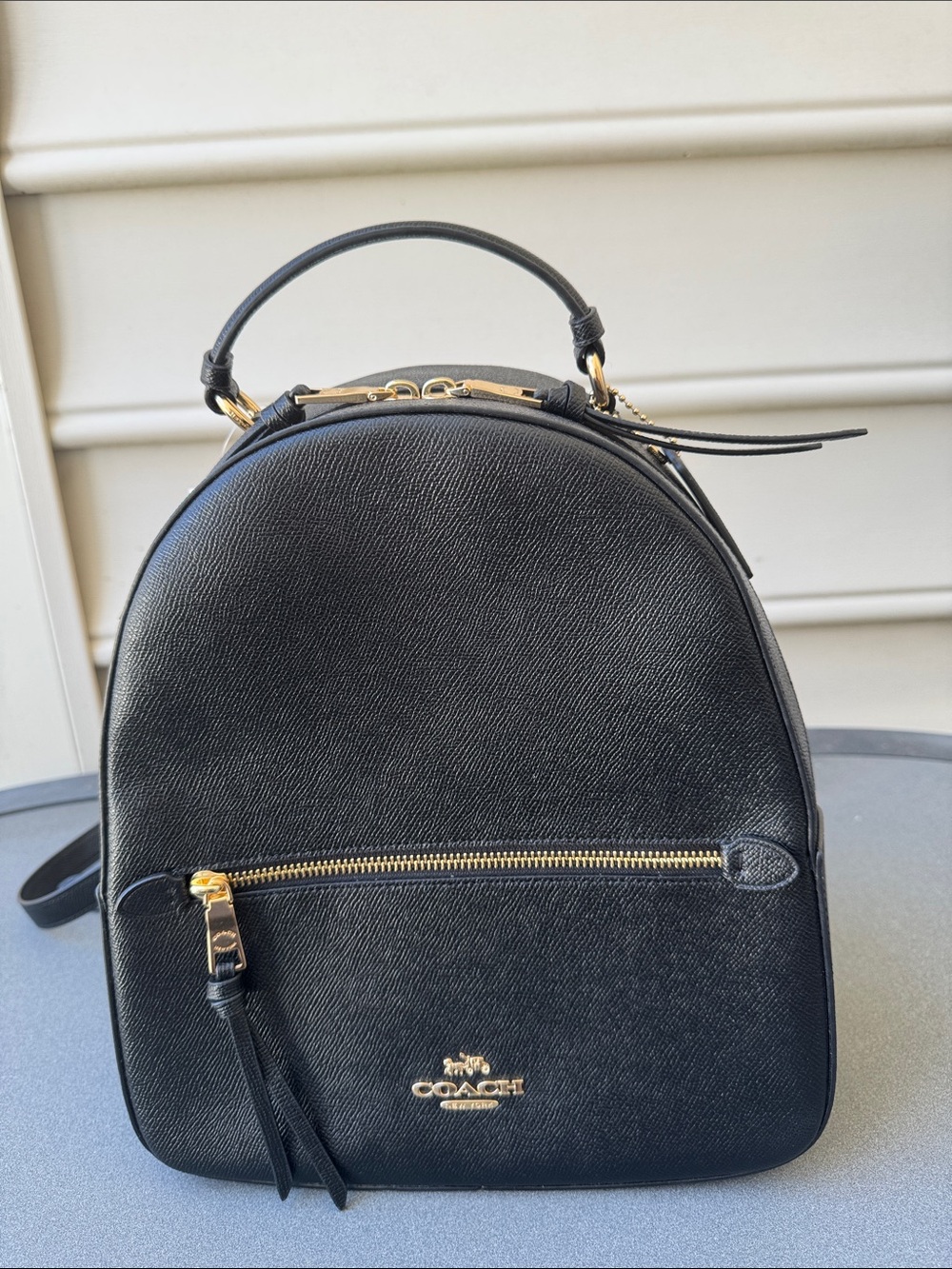 Coach Jordyn Black Crossgrain Leather Backpack with Gold Hardware